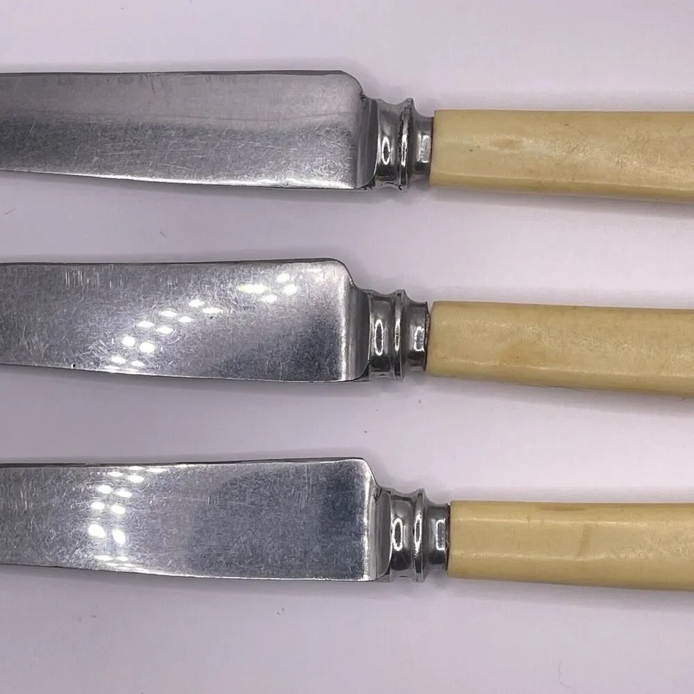 Bakelite Handle Yellow SHEFFIELD Butter Knife Set of 3 Lot MCM Vintage 8